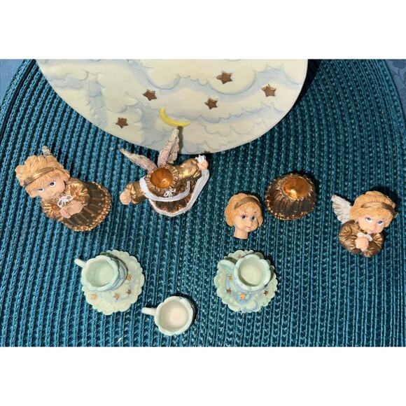 1995 Young’s White Angel Tea Set Collection Miniature Figurines w/ Box Preowned - Picture 4 of 7